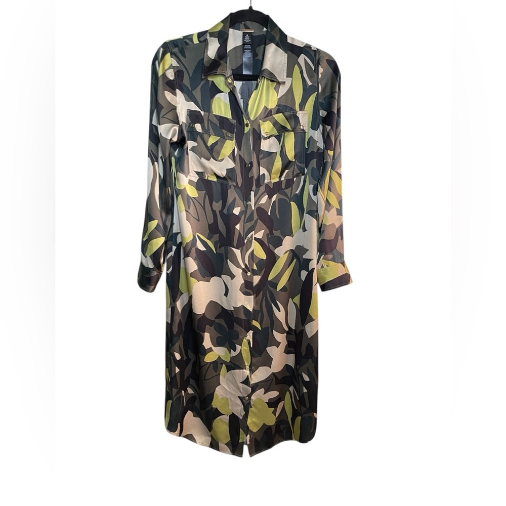 Black Label by Chico’s Camouflage Silk Shirt Dress Women’s Size 4